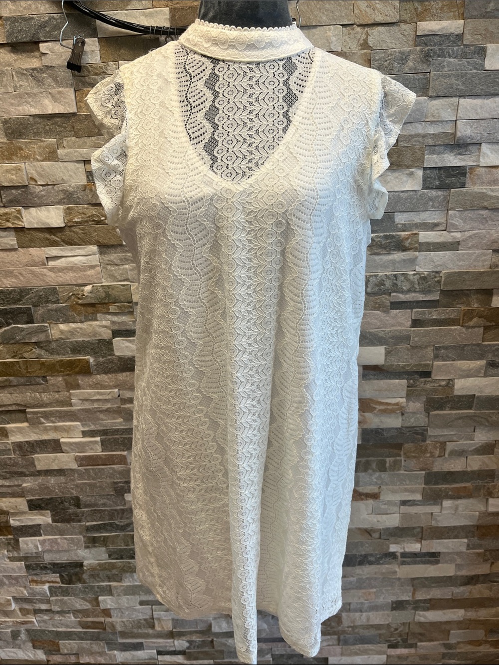 As U Wish Ivory Lace Shift Dress with Sheer Lace Back